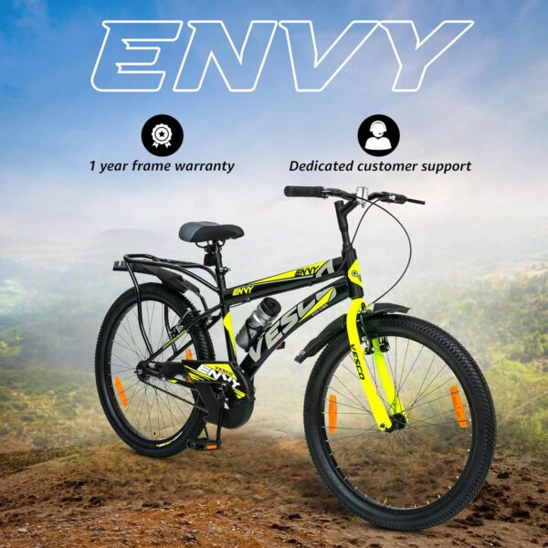 VESCO Envy Black City Bike/Cycle 26T with Inbuilt Carrier | Rigid Supsension | 17 Inch Frame | Cycle for Boys/Men Road Cycle (Single Speed) - Image 5