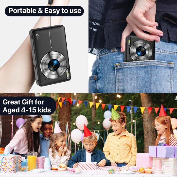 Iweukjlo Digital Camera, Kids Camera with 32Gb Card Fhd 1080P 44Mp Vlogging Camera with LCD Screen 16X Zoom Compact Portable Mini Rechargeable Camera Gifts for Students Teens Adults Girls Boys-Black - Image 5