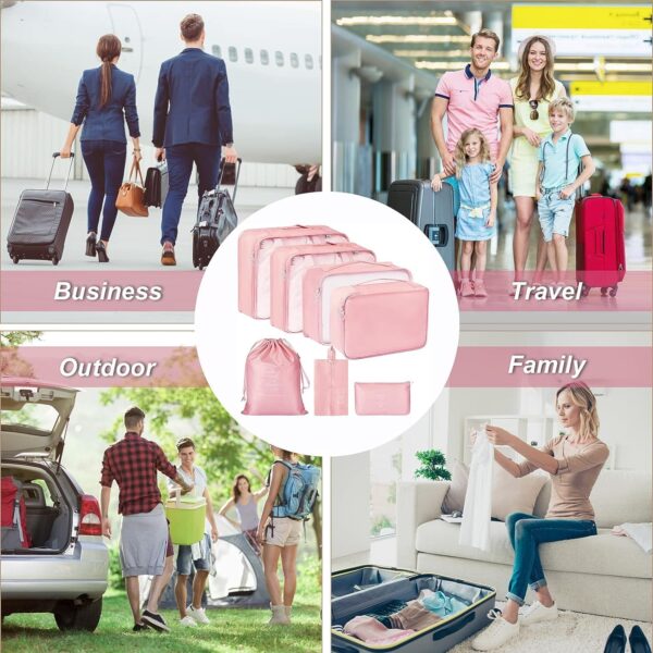 TS WITH TECHSUN Travel Organizer 7 in 1 Travel Laundry Cosmetics Luggage Packing Organizers Set Makeup Bags Organizer Packing Cubes with Shoe Bag for travel, Nylon (Pink) - Image 9