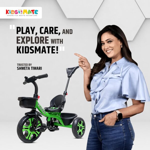Kidsmate Junior Tricycle for Kids with Parental Control | Cycle for Kids 1-4 Years | Baby Cycle | Bicycle for Kids with Storage Basket, Cushion Seat and Seat Belt Carrying Capacity 30 Kgs (Green) - Image 2