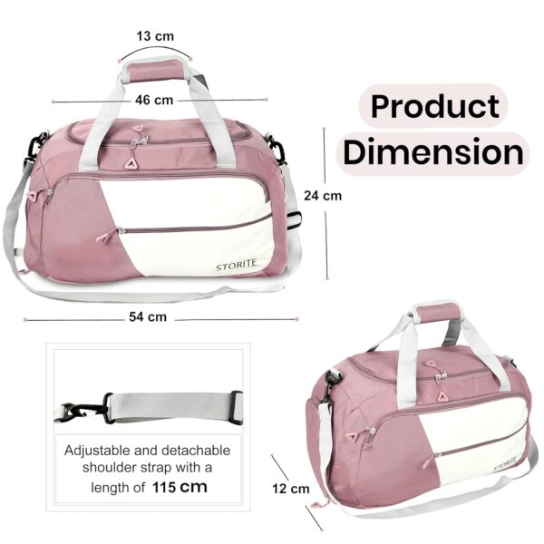 Storite Nylon 54 Cm Imported Multi Purpose Travel Duffle Bag for Women with Dry and Wet Pocket, Lightweight Waterproof Backpack Carry Luggage Bag with Shoe Compartment (Deep Pink, 54 x 12 x 24 cm) - Image 3