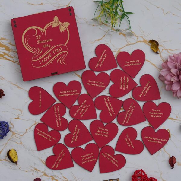 eCraftIndia Red Wooden 20 Reasons Why I Love You Printed on Little Hearts Valentine Gift Box| Valentine Gift for Girlfriend Boyfriend Husband Wife|Valentine Day Gifts|Valentine Day Decoration Items - Image 8