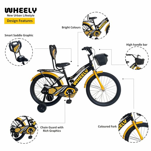 Wheely Buzz, 20T Kids Bike, 12 Inch Frame, Black-Orange, Single Speed Steel Frame Bike, with Front Basket, Back Rest and Rear Carrier, Ideal for 6-10 Years Unisex, Height 3.5-4.5 feet - Image 7