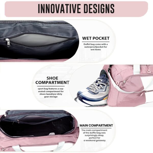 Storite Nylon 54 Cm Imported Multi Purpose Travel Duffle Bag for Women with Dry and Wet Pocket, Lightweight Waterproof Backpack Carry Luggage Bag with Shoe Compartment (Deep Pink, 54 x 12 x 24 cm) - Image 4