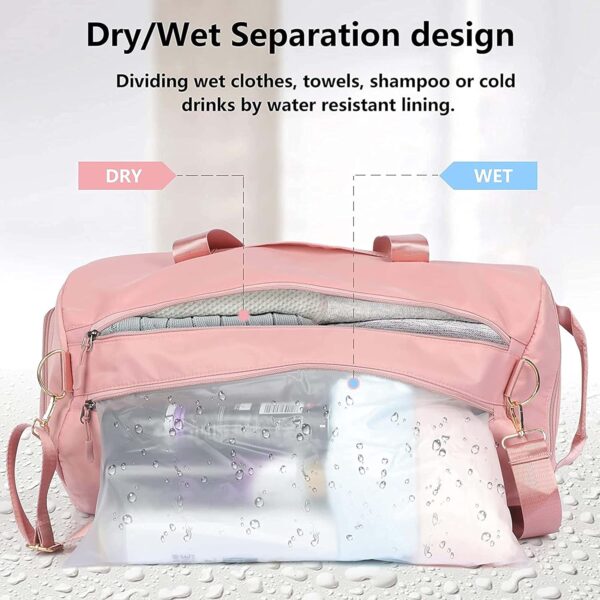 Storite Nylon 46 cm Foldable Travel Duffel Bag, Sports Gym Duffle Bag, Shoulder Handbag for Women, Outdoor Weekend Bag with Shoe and Wet Clothes Compartments (Pink,46x23x23 cm) - Image 8