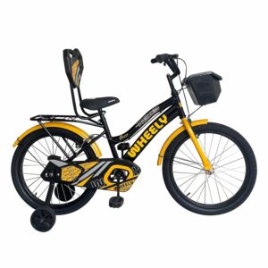 Wheely Buzz, 20T Kids Bike, 12 Inch Frame, Black-Orange, Single Speed Steel Frame Bike, with Front Basket, Back Rest and Rear Carrier, Ideal for 6-10 Years Unisex, Height 3.5-4.5 feet