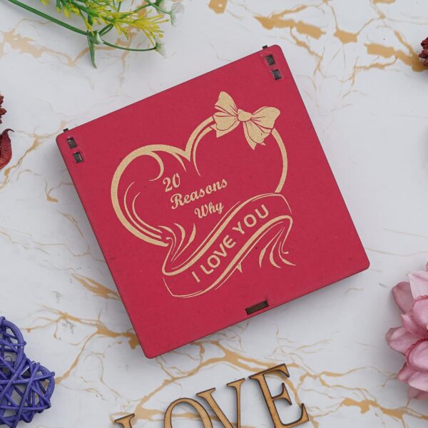 eCraftIndia Red Wooden 20 Reasons Why I Love You Printed on Little Hearts Valentine Gift Box| Valentine Gift for Girlfriend Boyfriend Husband Wife|Valentine Day Gifts|Valentine Day Decoration Items - Image 4