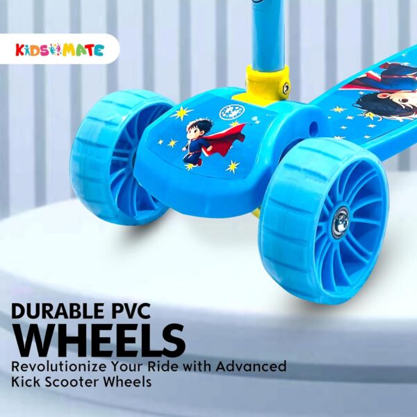Kidsmate Cruiser Kick Scooter for Kids with Broad Wheels | 3-Wheel Skate Scooter for Boys & Girls of Ages 2-12 Years | 5-Level Adjustable Height, and Easy Fold Design Scooter for Kids (Blue) - Image 4