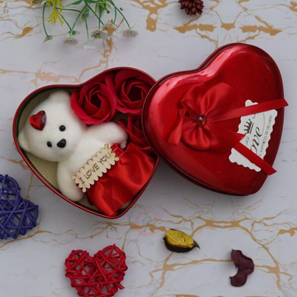 eCraftIndia Heart Shaped Valentines Day Gift Box with I Love You Message Teddy Bear 3 Red Roses| Valentine Gift for Girlfriend Boyfriend Husband Wife|Valentine Day Gifts|Valentine Day Decoration Items - Image 3