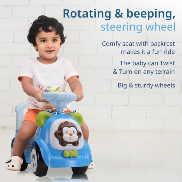 LuvLap Sunny Ride on & Car for Kids with Music & Horn Steering, Push Car for Baby with Backrest, Safety Guard, Under Seat Storage & Big Wheels, Ride on for Kids 1 to 3 Years Upto 25 Kgs (Blue) - Image 3