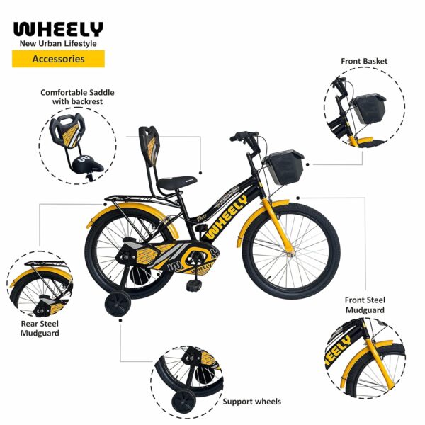 Wheely Buzz, 20T Kids Bike, 12 Inch Frame, Black-Orange, Single Speed Steel Frame Bike, with Front Basket, Back Rest and Rear Carrier, Ideal for 6-10 Years Unisex, Height 3.5-4.5 feet - Image 5