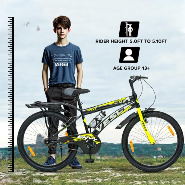 VESCO Envy Black City Bike/Cycle 26T with Inbuilt Carrier | Rigid Supsension | 17 Inch Frame | Cycle for Boys/Men Road Cycle (Single Speed) - Image 2