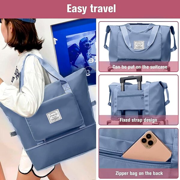 Storite Nylon 40 Cms Imported Foldable Travel Duffle Bag For Women, Expandable Lightweight Waterproof Carry Weekender Overnight Luggage Bag (Blue) - Image 7