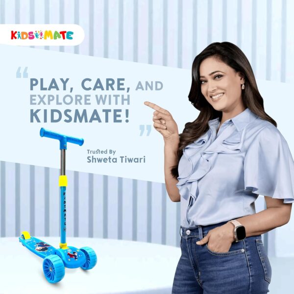 Kidsmate Cruiser Kick Scooter for Kids with Broad Wheels | 3-Wheel Skate Scooter for Boys & Girls of Ages 2-12 Years | 5-Level Adjustable Height, and Easy Fold Design Scooter for Kids (Blue) - Image 2