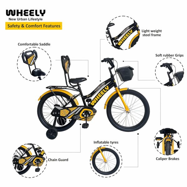 Wheely Buzz, 20T Kids Bike, 12 Inch Frame, Black-Orange, Single Speed Steel Frame Bike, with Front Basket, Back Rest and Rear Carrier, Ideal for 6-10 Years Unisex, Height 3.5-4.5 feet - Image 6