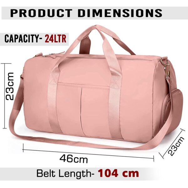 Storite Nylon 46 cm Foldable Travel Duffel Bag, Sports Gym Duffle Bag, Shoulder Handbag for Women, Outdoor Weekend Bag with Shoe and Wet Clothes Compartments (Pink,46x23x23 cm) - Image 3