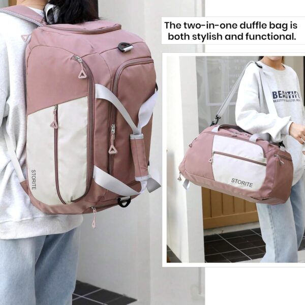 Storite Nylon 54 Cm Imported Multi Purpose Travel Duffle Bag for Women with Dry and Wet Pocket, Lightweight Waterproof Backpack Carry Luggage Bag with Shoe Compartment (Deep Pink, 54 x 12 x 24 cm) - Image 8