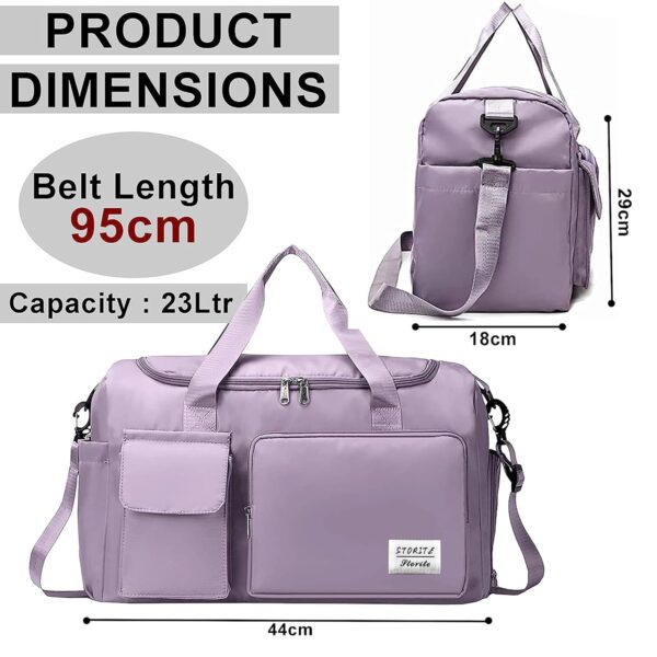 Storite Nylon 44 cms Imported Travel Duffle Bag Sports Gym Shoulder Bag for Women with Wet Pocket & Shoe Compartment Weekender Overnight Travel Luggage Bag (Purple, 44 x 18 x 29 cm) - Image 3