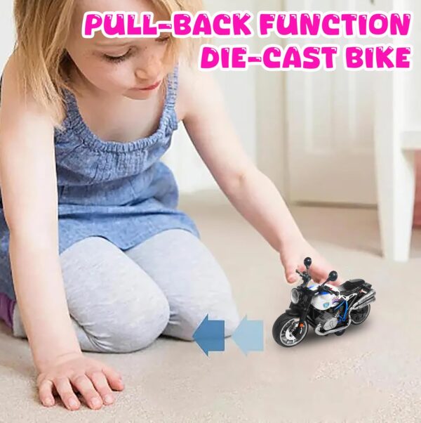 VGRASSP 1:14 Scale Model Pull Back Action Die Cast Bike Toy Vehicle for Kids - Rubber Tyres, Detailed Exterior Sports Motorcycle Toy - Color As Per Stock (Police Cruiser) - Image 5
