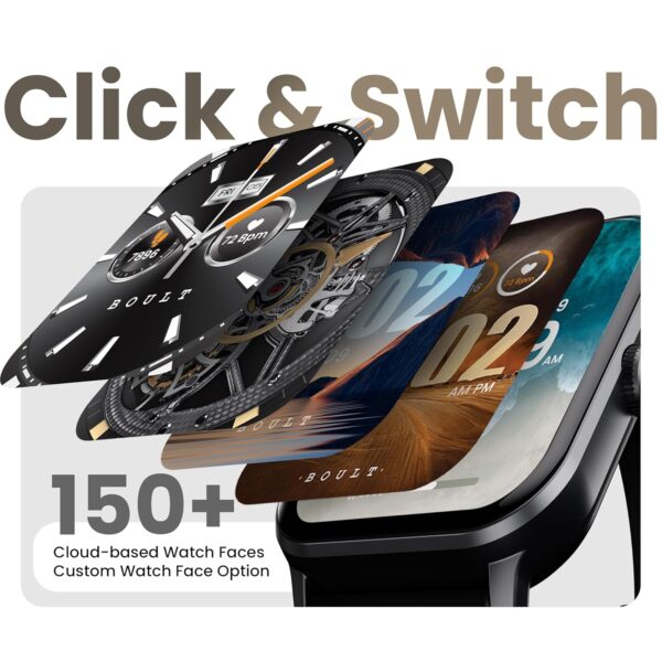 Boult Drift+ Smart Watch 1.85''HD Screen, Bluetooth Calling, IP68, 500 Nits Brightness,150+ Watchfaces, AI Voice Assistant, SpO2 Monitoring, 100+ Sports Mode Smartwatch (Jet Black) - Image 6