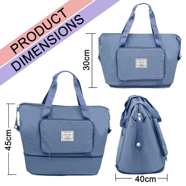 Storite Nylon 40 Cms Imported Foldable Travel Duffle Bag For Women, Expandable Lightweight Waterproof Carry Weekender Overnight Luggage Bag (Blue) - Image 3