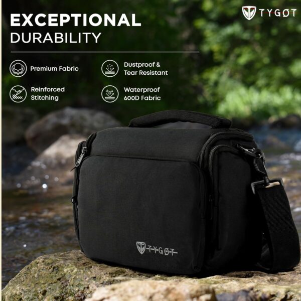 Tygot Water Resistant Camera Bag/Case Shoulder Strap Space for Photography Lens and Accessories Compatible for Nikon, Canon, Sony, Panasonic, Samsung & Other SLR/DSLR etc (Black & Silver) - Image 6