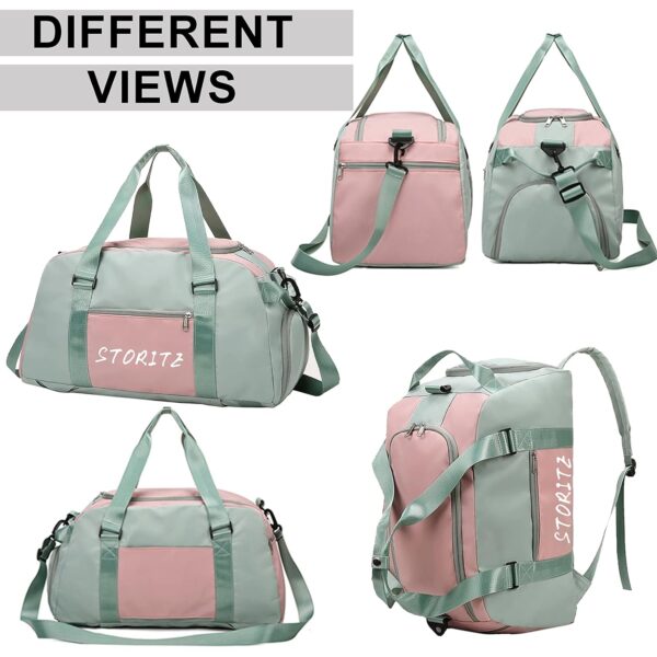 Storite Nylon 46 Cm Multi Purpose Travel Duffle Bag for Women with Dry and Wet Separate Pocket, Lightweight Waterproof Backpack Carry Luggage Bag with Shoe Compartment (GreenPink, 46x23x25 cm) - Image 4