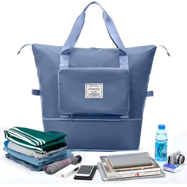 Storite Nylon 40 Cms Imported Foldable Travel Duffle Bag For Women, Expandable Lightweight Waterproof Carry Weekender Overnight Luggage Bag (Blue) - Image 9