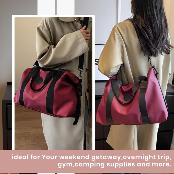 Storite Nylon 35 cm Luggage Travel Duffle Bag for Women, Sports Shoulder Bag for Women with Wet Pocket Weekender Overnight Luggage Bag,Trendy and Stylish - (Red Wine - 42 x 15 x 35 Cm) - Image 5
