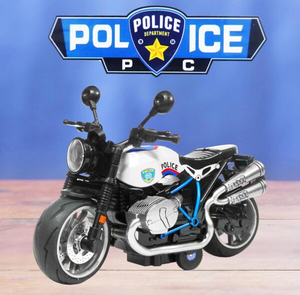 VGRASSP 1:14 Scale Model Pull Back Action Die Cast Bike Toy Vehicle for Kids - Rubber Tyres, Detailed Exterior Sports Motorcycle Toy - Color As Per Stock (Police Cruiser) - Image 7