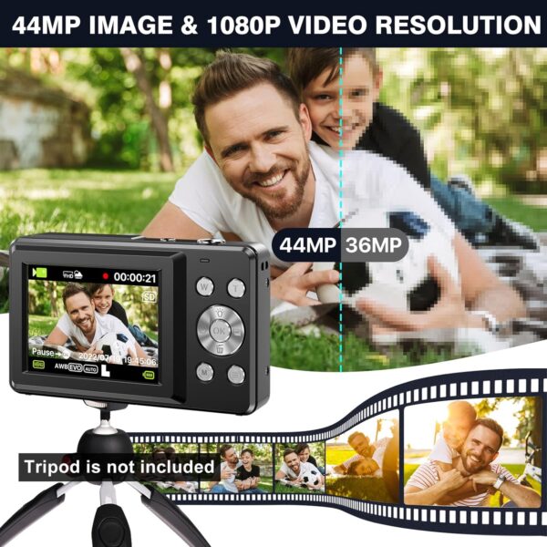 Iweukjlo Digital Camera, Kids Camera with 32Gb Card Fhd 1080P 44Mp Vlogging Camera with LCD Screen 16X Zoom Compact Portable Mini Rechargeable Camera Gifts for Students Teens Adults Girls Boys-Black - Image 4