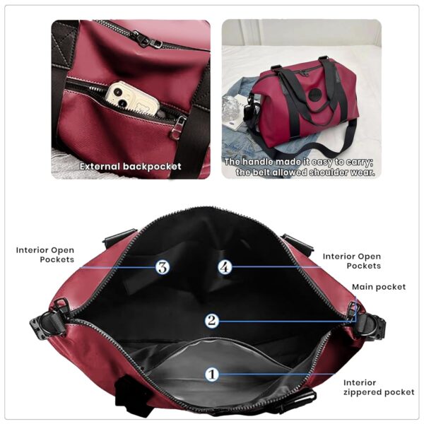 Storite Nylon 35 cm Luggage Travel Duffle Bag for Women, Sports Shoulder Bag for Women with Wet Pocket Weekender Overnight Luggage Bag,Trendy and Stylish - (Red Wine - 42 x 15 x 35 Cm) - Image 8
