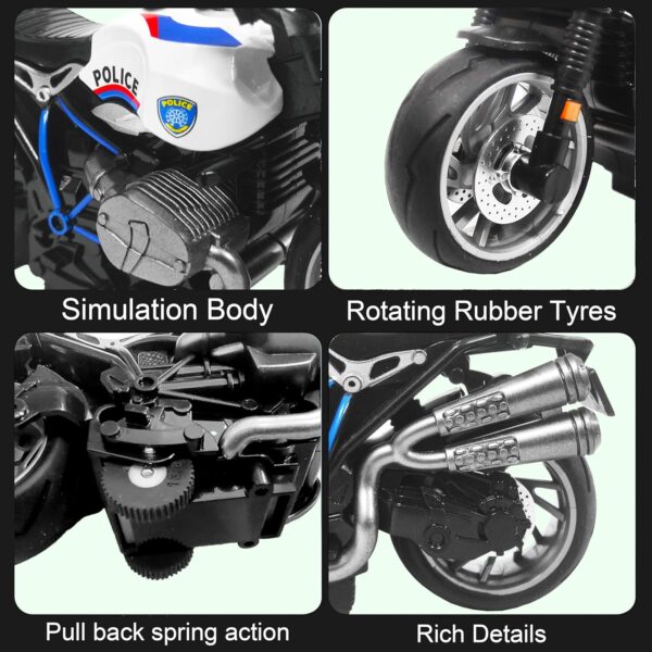 VGRASSP 1:14 Scale Model Pull Back Action Die Cast Bike Toy Vehicle for Kids - Rubber Tyres, Detailed Exterior Sports Motorcycle Toy - Color As Per Stock (Police Cruiser) - Image 4