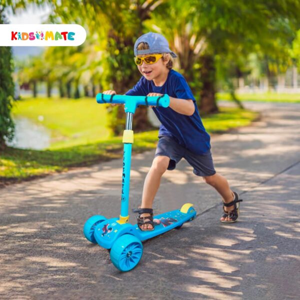 Kidsmate Cruiser Kick Scooter for Kids with Broad Wheels | 3-Wheel Skate Scooter for Boys & Girls of Ages 2-12 Years | 5-Level Adjustable Height, and Easy Fold Design Scooter for Kids (Blue) - Image 6