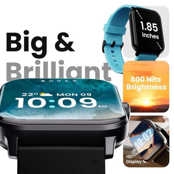 Boult Drift+ Smart Watch 1.85''HD Screen, Bluetooth Calling, IP68, 500 Nits Brightness,150+ Watchfaces, AI Voice Assistant, SpO2 Monitoring, 100+ Sports Mode Smartwatch (Jet Black) - Image 5