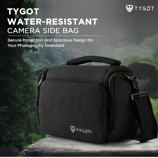 Tygot Water Resistant Camera Bag/Case Shoulder Strap Space for Photography Lens and Accessories Compatible for Nikon, Canon, Sony, Panasonic, Samsung & Other SLR/DSLR etc (Black & Silver) - Image 3