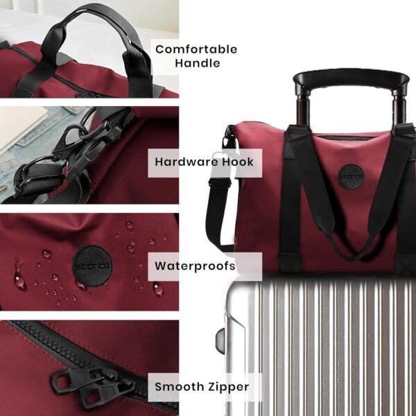 Storite Nylon 35 cm Luggage Travel Duffle Bag for Women, Sports Shoulder Bag for Women with Wet Pocket Weekender Overnight Luggage Bag,Trendy and Stylish - (Red Wine - 42 x 15 x 35 Cm) - Image 4