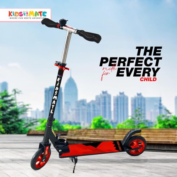 Kidsmate Street Rider Kick Scooter for Kids of Age 6-13 Years | 2 Wheel Scooter, Foldable Design, 3 Adjustable Height Option with Rear Braking | Max User Weight 50kg- Black - Image 8