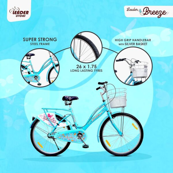 Leader Lady Star Breeze 26T Bicycle for Girls/Women with Front Basket and Integrated Carrier | Ideal for 12 + Years (Frame: 18 Inches) (26, Aqua Blue) - Image 3