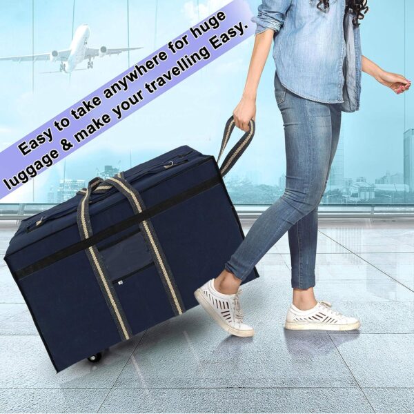 NISUN Canvas 90 Liter Large Strong Carry-On Luggage Travel Luggage Duffel Storage Bag With Six Spinner Wheels & Front Transparent Pocket (Blue, 73 X 27.5 X 45 Cm) - Image 9