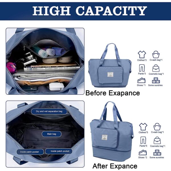 Storite Nylon 40 Cms Imported Foldable Travel Duffle Bag For Women, Expandable Lightweight Waterproof Carry Weekender Overnight Luggage Bag (Blue) - Image 6
