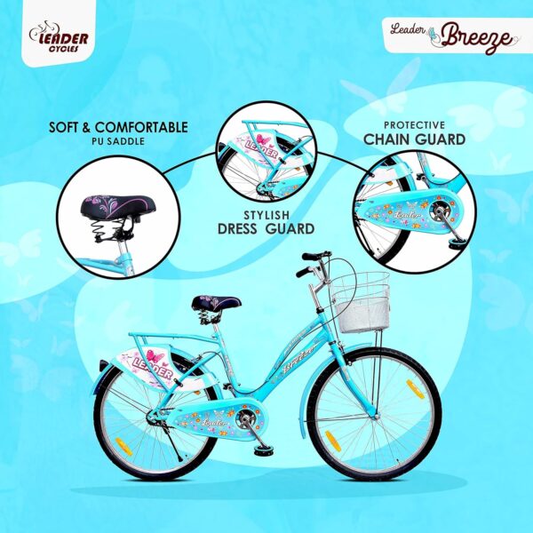 Leader Lady Star Breeze 26T Bicycle for Girls/Women with Front Basket and Integrated Carrier | Ideal for 12 + Years (Frame: 18 Inches) (26, Aqua Blue) - Image 4