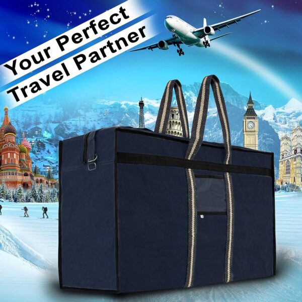 NISUN Canvas 90 Liter Large Strong Carry-On Luggage Travel Luggage Duffel Storage Bag With Six Spinner Wheels & Front Transparent Pocket (Blue, 73 X 27.5 X 45 Cm) - Image 8