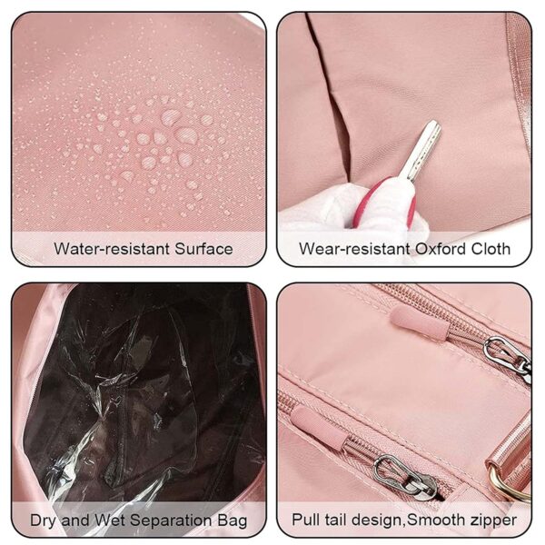Storite Nylon 46 cm Foldable Travel Duffel Bag, Sports Gym Duffle Bag, Shoulder Handbag for Women, Outdoor Weekend Bag with Shoe and Wet Clothes Compartments (Pink,46x23x23 cm) - Image 6