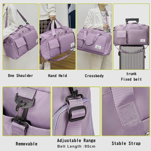 Storite Nylon 44 cms Imported Travel Duffle Bag Sports Gym Shoulder Bag for Women with Wet Pocket & Shoe Compartment Weekender Overnight Travel Luggage Bag (Purple, 44 x 18 x 29 cm) - Image 6