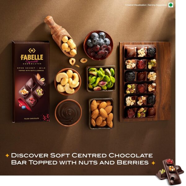Fabelle Open Secret - Milk, Centre- Filled Luxury Chocolate Bar Topped with Visible Nuts & Berries, 121g - Image 3