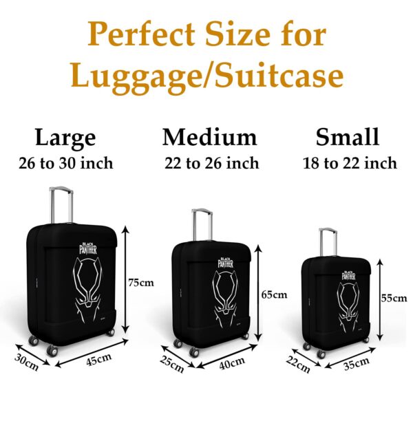 Heart Home Marvel Black Panther Luggage Cover | Polyester Travel Suitcase Cover | Washable | Stretchable Suitcase Cover | 18-22 Inch-Small | 26-30 Inch-Large | Pack of 2 | Black - Image 4