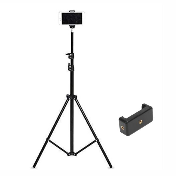 CELLMASTER Lightweight & Portable Portable 7 Feet (84 Inch) Long Tripod Stand with Adjustable Mobile Clip Holder for All Mobiles & Cameras (Black) - Image 2