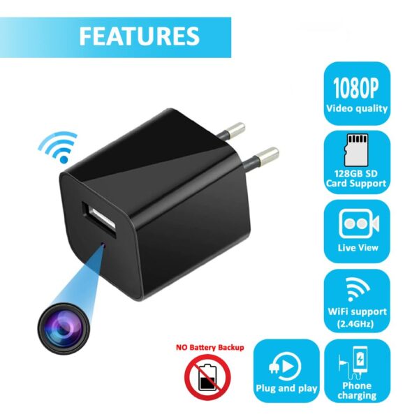 IFITech Wireless Spy Camera, Hidden WiFi Camera with Live View - Video Audio Recording - HD 1080P Spy Camera Charger - Home/Office Security Camera - App Control (Android & iOS)【2024 Upgraded Version】 - Image 4