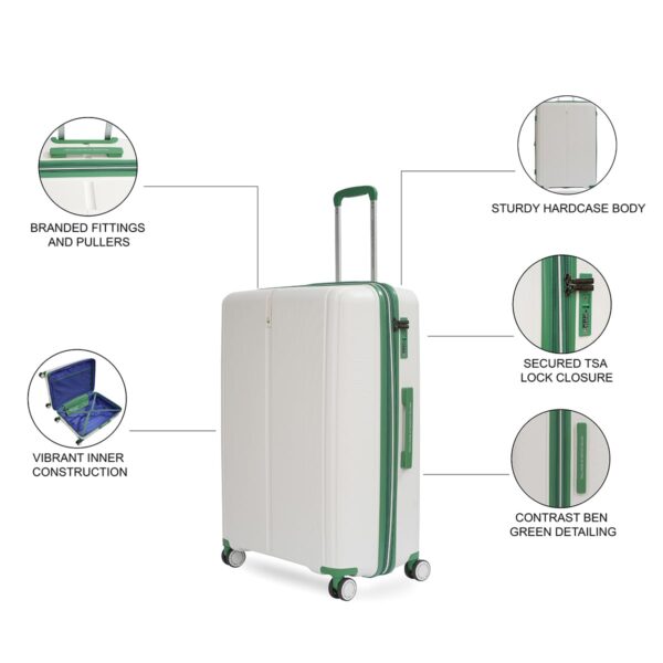 UNITED COLORS OF BENETTON Emerald Unisex Hard Luggage - White, TSA Lock 65.5 CM Medium Trolley Bag - Image 6